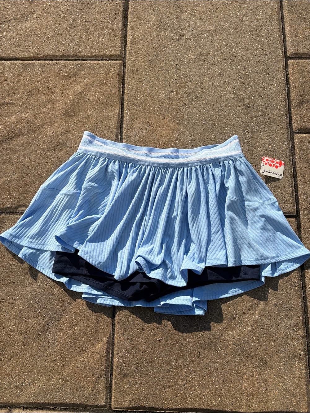 Free People Light Blue Mini Skirt with Navy Built-In Shorts